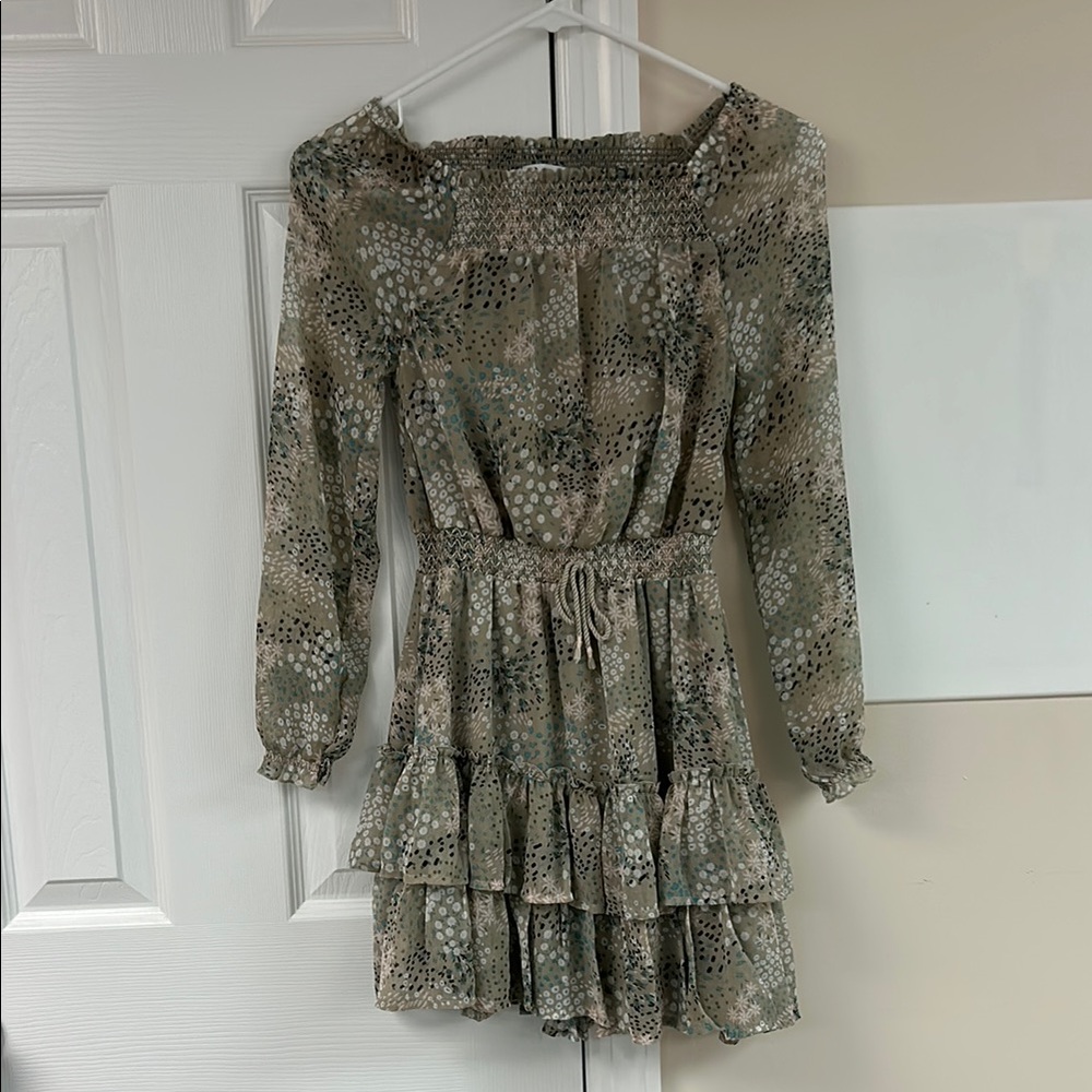 Epic Threads Girls Taupe Turquoise Long Sleeve Ruffle Layered Dress